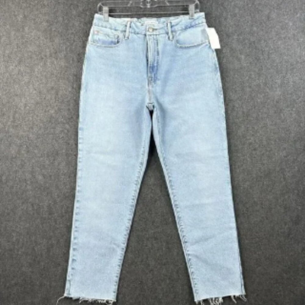 Good American The Weekender Jeans Women 4/27 Blue Straight Leg Raw Hem Indigo248